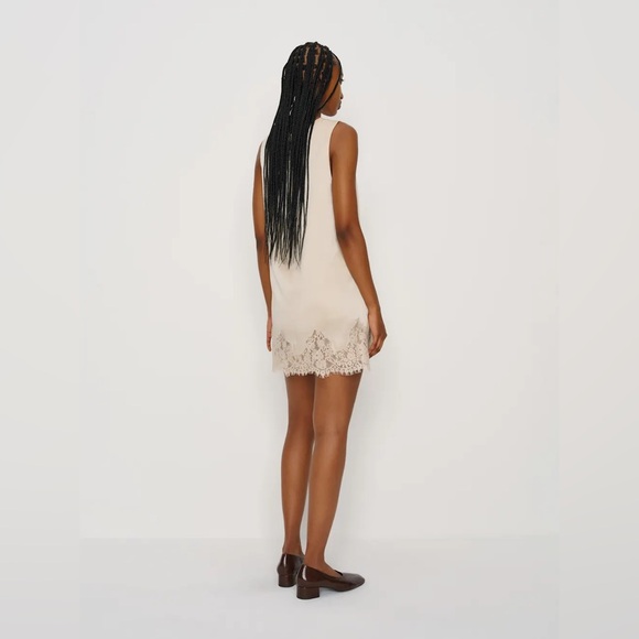 NEW Reformation Jessalyn Lace Silk Crew Neck Mini Dress Almond Ivory | size S - Picture 4 of 12